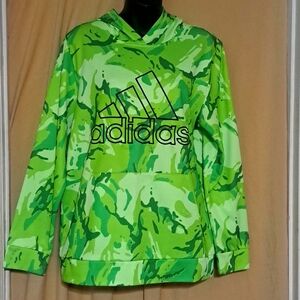 Neon green camouflage print Adidas hoodie, size: Youth XL (18/20)